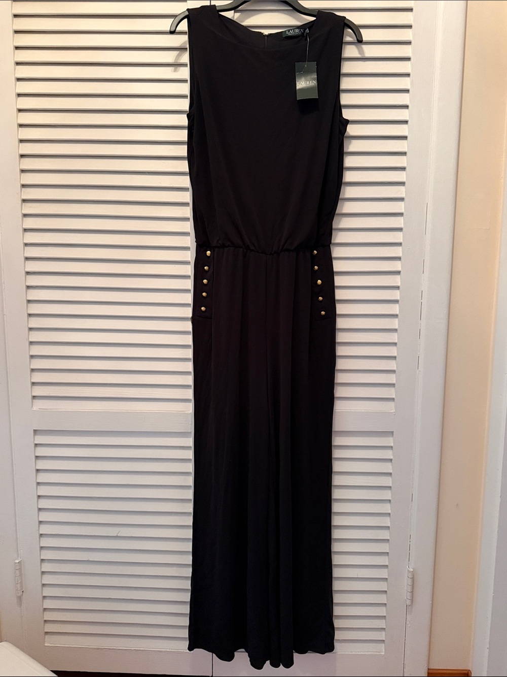 NWT Lauren Ralph lauren Black Sleeveless Jumpsuit / Gold Buttons M
